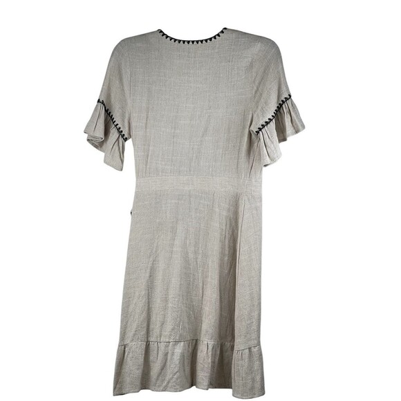 Anthropologie Moon River Wrap Dress Natural Large Ruffle Cotton Linen Trimmed XS - Picture 6 of 9